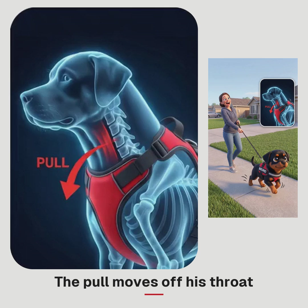 Animation: the pull moves off his throat onto the padded chest plate